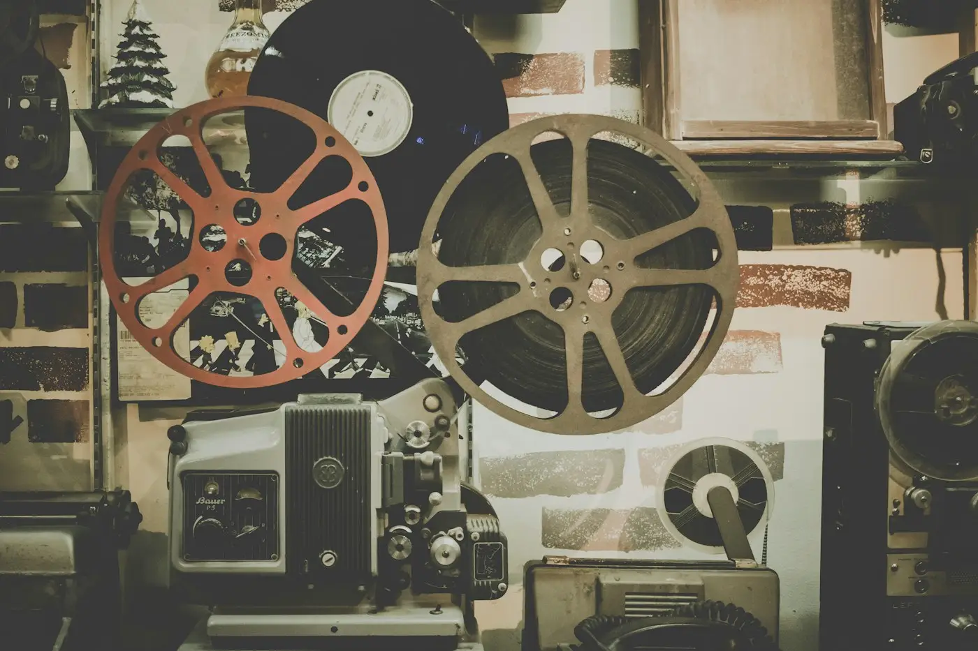 Vintage film projector and reels